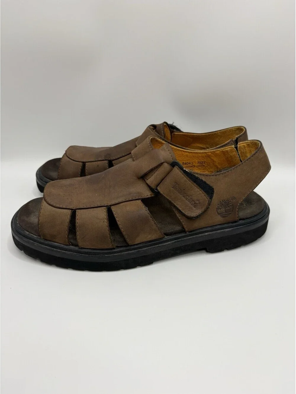 TIMBERLAND Sandals Mens Size 9M Brown Leather Fisherman Open Toe Outdoor 84043